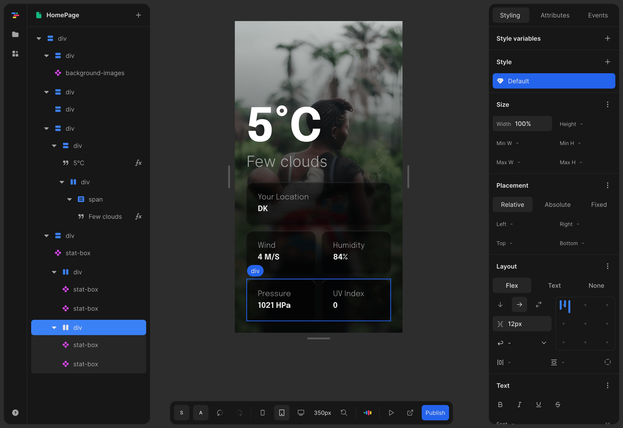 toddle editor while editing a weather app